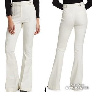 Veronica Beard Elsbury Flare Leg Seamed White High Waisted Pants